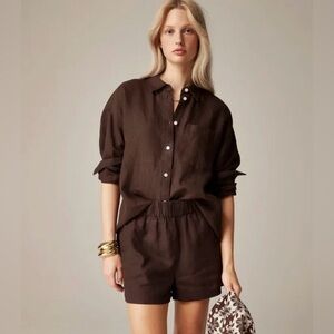 J Crew Baird McNutt Irish linen shirt deep chocolate brown S